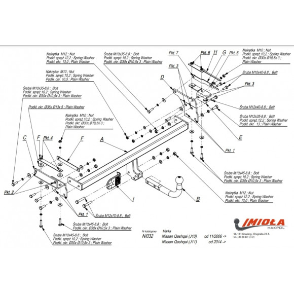 საბუქსირე IMIOLA N/032, Nissan Qashqai J10,J11, J+2, 2006-2014-2018