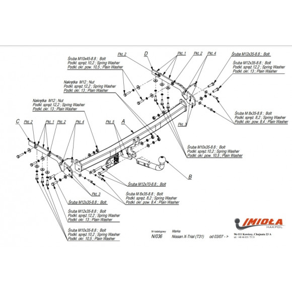 საბუქსირე IMIOLA N/036, Nissan X-Trail, T31, 2007-2014 საბუქსირე IMIOLA N/036, Nissan X-Trail, T31, 2007-2014
